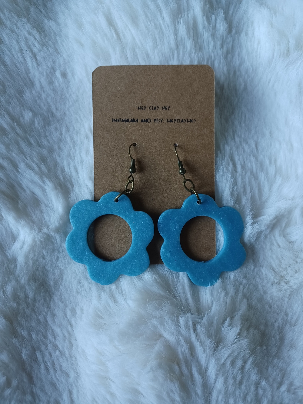 Bright Blue Flower Hoop Earrings